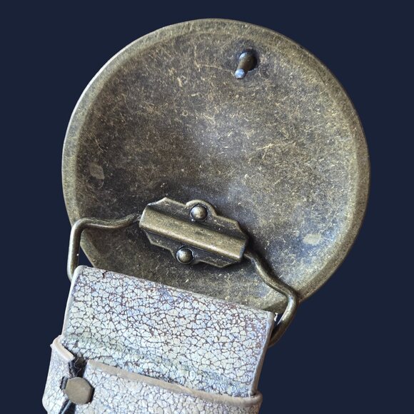 Vintage Boho Studded Hip Belt Round Disc Buckle Size XXL Beige Bronze Rhinestone - Picture 6 of 9